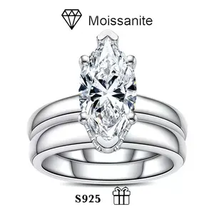 3 Carat S925 Silver Set Ring Olive Shape Moissanite Ring Stacking Simple Light Luxury Ins Style Accessories for Women