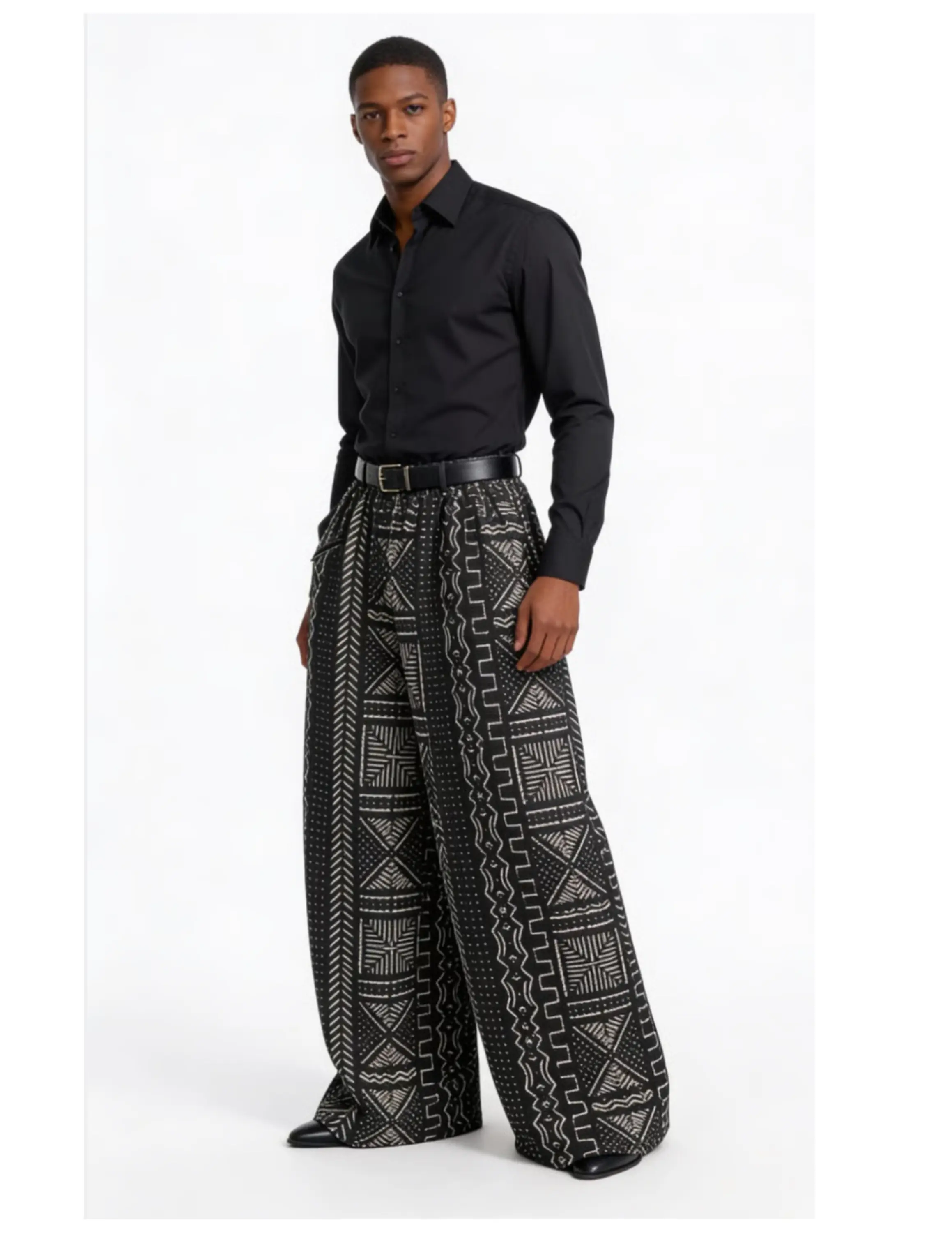 Unisex Black Tribal Mudcloth Drawstring Pants | Handwoven Mudcloth from Mali | Handmade in America