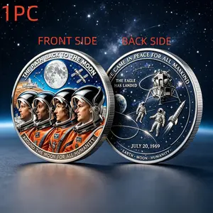 1PC Deep Space Exploration Memorial Coin Memorial Medal Alloy 3D Relief Moon Orbit Theme Decorative Collection Gift for Science Lovers Festival Party Display Living Room Home Decoration Commemorative and Decorative Collectibles
