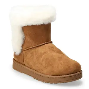 SO Caramel Brown Puffy Winter Boots with White Fur Trim and Comfortable Design