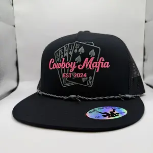 Cowboy Mafia Royal Flush SnapBack Hat with Barbed Wire Trim and Embroidered Logo