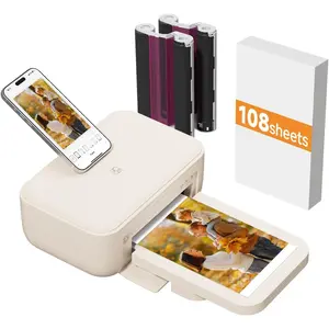 4x6 Photo Printer, Full Color  Photo Printer for Phone/Laptop/MacBook/ Use,  Connection, Thermal Dye-Sublimatio, AR Video Printing, +108 Sheets Photo Paper & 2 Ribbons