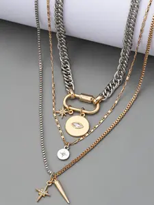 Metal simple gold and silver two-color multi-layer necklace, Necklace Layering Clasp, personalized exaggerated trendy eye pendant multi-layer stacking necklace for women, suitable for daily wear during the back-to-school season, and a gift for Teacher's