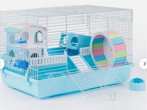 Large Hamster Cage Gerbil Haven Habitat with Blue Accessories & Colorful Wheel Spacious Design for Small Animals Ideal for Hamsters and Gerbils