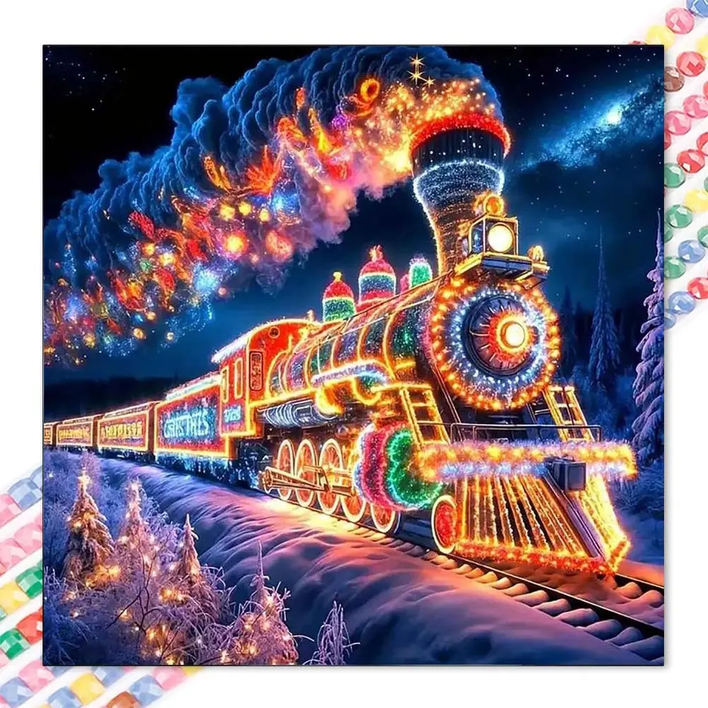 1 set of DIY diamond painting kit, 5D diamond art set, DIY decoration night scene train, dazzling lights, snow forest mosaic, diamond art, DIY art home decoration, Crafts, Diamond Pattern Design