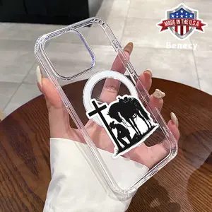 Magnetic Phone Case for iPhone 16 15 14 Pro Max 13 12 11 XR XS Plus E Western Cowboy Cross Pattern Acrylic Back Silicone Edges Scratch-resistant Skin-friendly Feel Cover