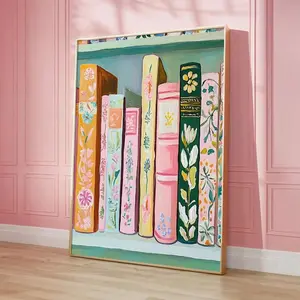 1pc Unframed Colorful Book Stack Reading Poster Bookish Preppy Art Painting Canvas Print Minimalist Wall Picture For Dorm,Apartment,Study Room,Living Room,Bedroom,Modern Home Decoration