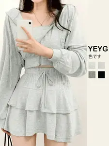 Korean-Style Fashionable, Simple and Elegant Long-Sleeve Coat - New Style High-Waisted Layered Skirt Sports Casual Set