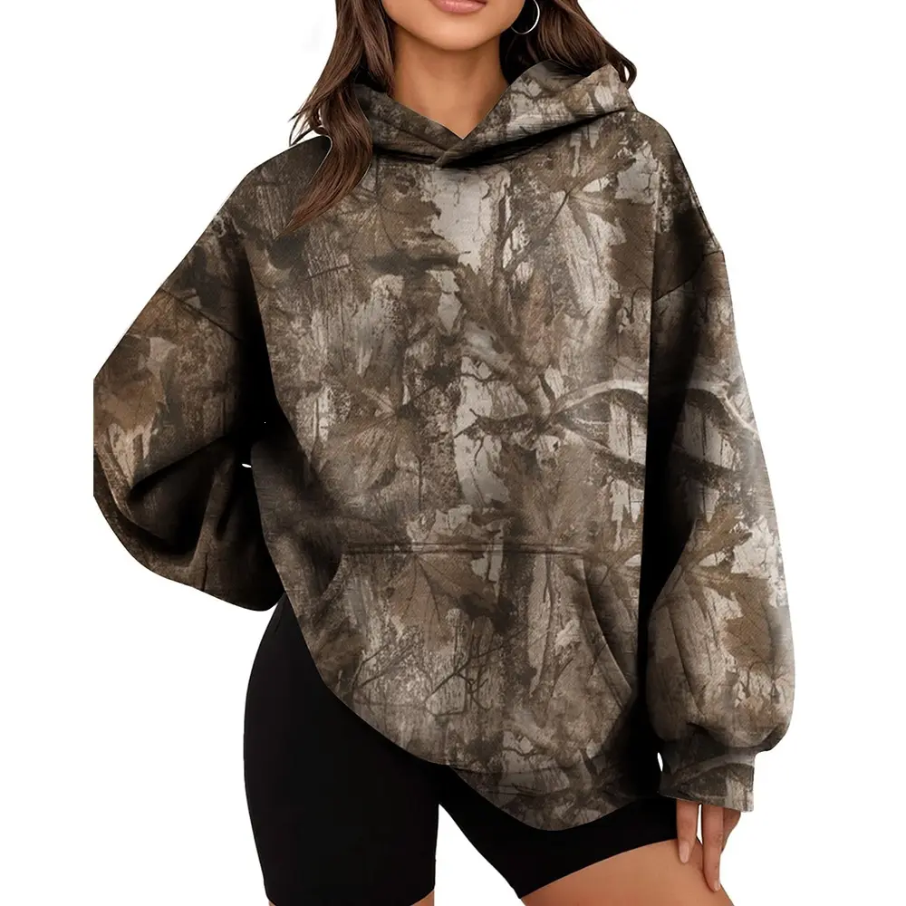 Trendy Tree Branch Print Oversized Hoodie Women Baggy Long Sleeve Casual Comfy Streetwear Sweatshirt