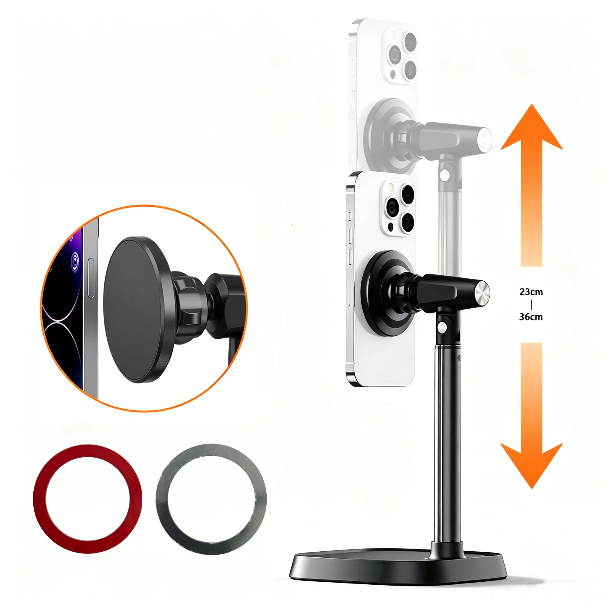 Adjustable Magnetic iPhone Stand for Desk & Phone Holder for Video Recording,allows for free height adjustment, supports 360° rotation and tilting,for iPad/tablet computers/portable displays,Stand for iPhone 17 Pro Max, 16/15/14/13/12