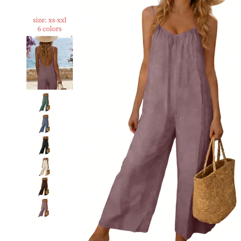 Mundoven Women's house Loose flowy Sleeveless Jumpsuits Adjustable Spaghetti Strap Stretchy Long Pant Romper Jumpsuit with Pockets Womenswear summerwins