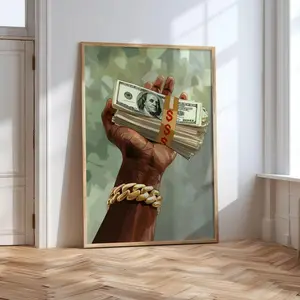 Printable Rich Black Man Art, Cash in Hand Print, US Dollars Wall Art, Money Art, Black Art Poster, Trendy Hypebeast Decor Poster (UNFRAMED)