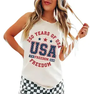 Happy 250th Birthday USA Tank Top, America 250th Anniversary Tank, Gift USA 250 Tank, Independence Day 4th of July, Graphic Printed Cotton Womenswear Top