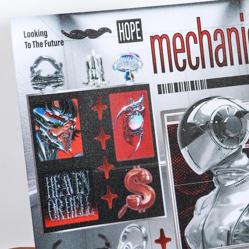 Retro & Future Sticker Book – 30 Sheets, Cyberpunk & Dreamcore Aesthetic, 125×125mm Border-Free Cut Stickers with Glitter, Glossy & Matte Finishes