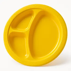 Bright Yellow Plastic Divided Dinner Plates - 20 Pack