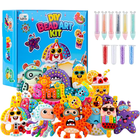 Kiditos DIY Bead Art & Mosaic Kit for Kids Ages 3+, All-in-One Arts & Crafts Supplies with Cute Templates & Bead Pens, Make Custom Jewelry Fine Motor Hands-On Activity, Perfect Birthday & Holiday Party Gift for Girls Boys Beading Making Diy Kits