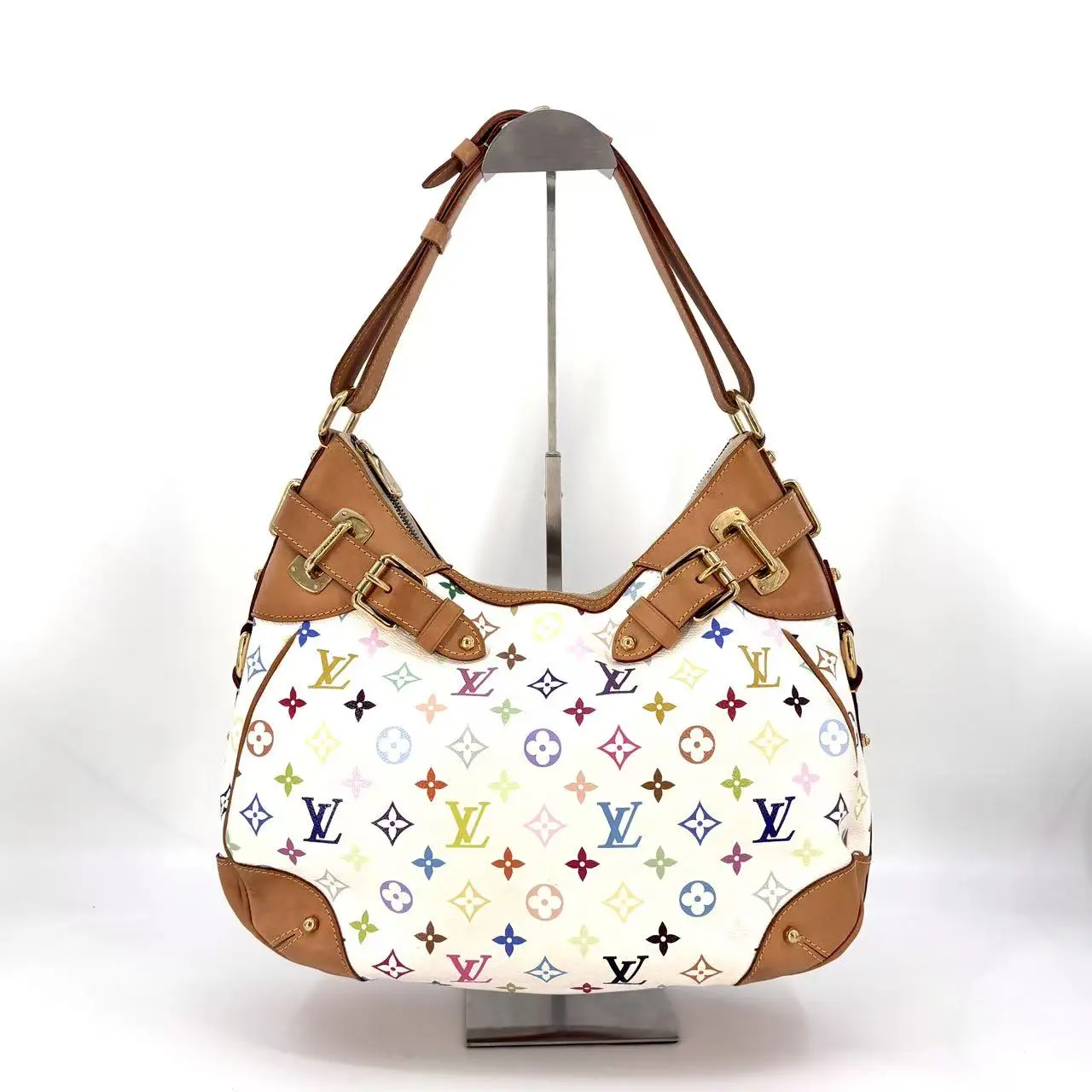 Pre-owned Louis Vuitton Leather Tote Bags Pre loved Vintage Greta White Multicolore Murakami Shoulder Bag B00262