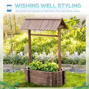 Wishing Well Planter, Wooden Raised Garden Bed, Ornamental Outdoor Flower Planter For Outdoor Garden