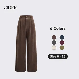 Women's Corduroy High-Waist Solid Pleated Wide-Leg Trousers, Cider Style, 6 Colors, Size Range 0-26, Curve & Plus Sizes