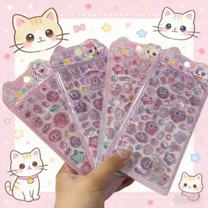 Cute 3D Puffy Cat Relief Stickers, Kawaii Glitter Bubble Stickers for Kids, DIY Scrapbook Laptop Journal Decor, Birthday Party Gift