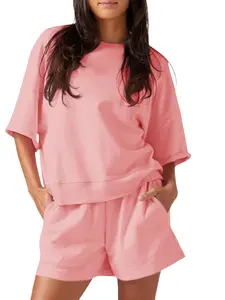 Womens 2 Piece Outfits Casual Oversized Cropped Sweatshirt and High Waist Running Shorts Tracksuit Sets