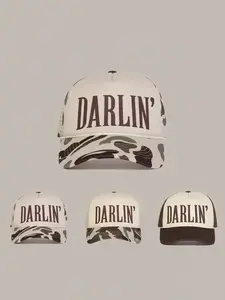 Unisex Adjustable Darlin Letter Baseball Cap, High Quality Hat Casual Woven Fitted Sun Hat for Spring & Fall Travel Beach Vacation