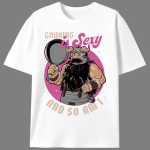 "Cooking is Sexy and So Am I" Men's Printed T‑Shirt |   Unisex Vintage Cartoon Food Humor Casual T‑Shirt |   Summer Gift for Cooks & Food Lovers