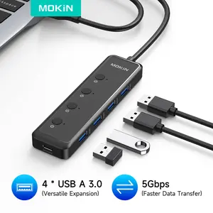 MOKiN 5 in 1 Hub with 4 USB A 3.0 Ports + USB C Power Port for Laptop, Chromebook, Dell Acer, etc., 2ft Extension Cable