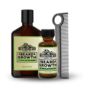 Weatherbeard Beard Growth Kit for Men - Beard Growth Oil, Beard Wash & Carbon Fiber Beard Comb