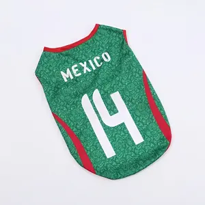 Mexico 2026 Soccer Pet Jersey - Sleeveless Breathable Fabric, Suitable for Dogs and Cats, Comfortable for All Seasons, Machine Washable, Fluorescent Green with Red and White Stripes and "Mexico 14" Number, Pet Sportswear, Lively Design
