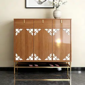 8-piece set, geometric corner flower mirror wall stickers with silver cloud patterns, acrylic mirror decal, 10cm self-adhesive edge strips for corner decoration, enhancing living room corner, TV background wall, and cabinet decor