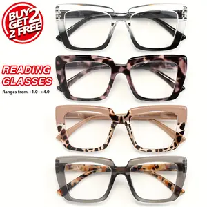 4-Pack Retro Trend Women's Rectangular Reading Glasses, Comfortable Spring Hinges, Fashion Frame, Plastic Material, PC Lenses, No Accessories Included