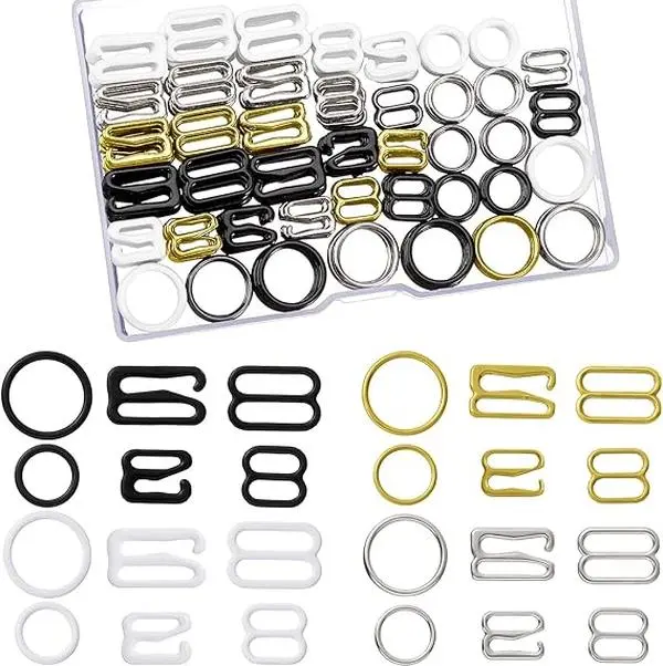 240 Pcs Bra Strap Slider Hooks Rings | Replacement Rings Slides for Swimsuit Tops, Adjustable Clips for Bra Repair, 3 Styles 2 Sizes, Bulk for Sewing Repair DIY