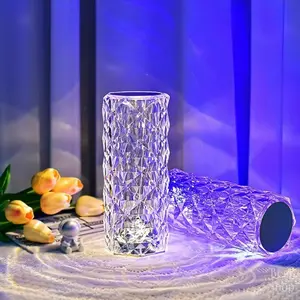 16 Color RGB Crystal Table Lamp Rose Diamond Design with Remote USB Charging Touch Sensor for Ambient Lighting