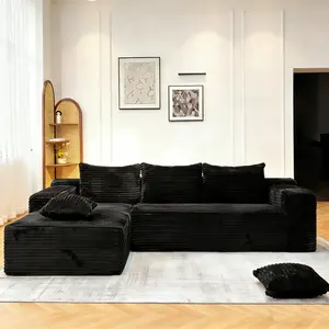 【2 Packages Shipping】104" L-Shaped Cloud Sectional Sofa, Oversized Plush Corduroy Velvet Memory Foam Boneless Couch with Chaise, Deep Seat Compression Sofa, Washable Upholstered Reconfigurable Modular Couch for Living Room Bedroom Apartment