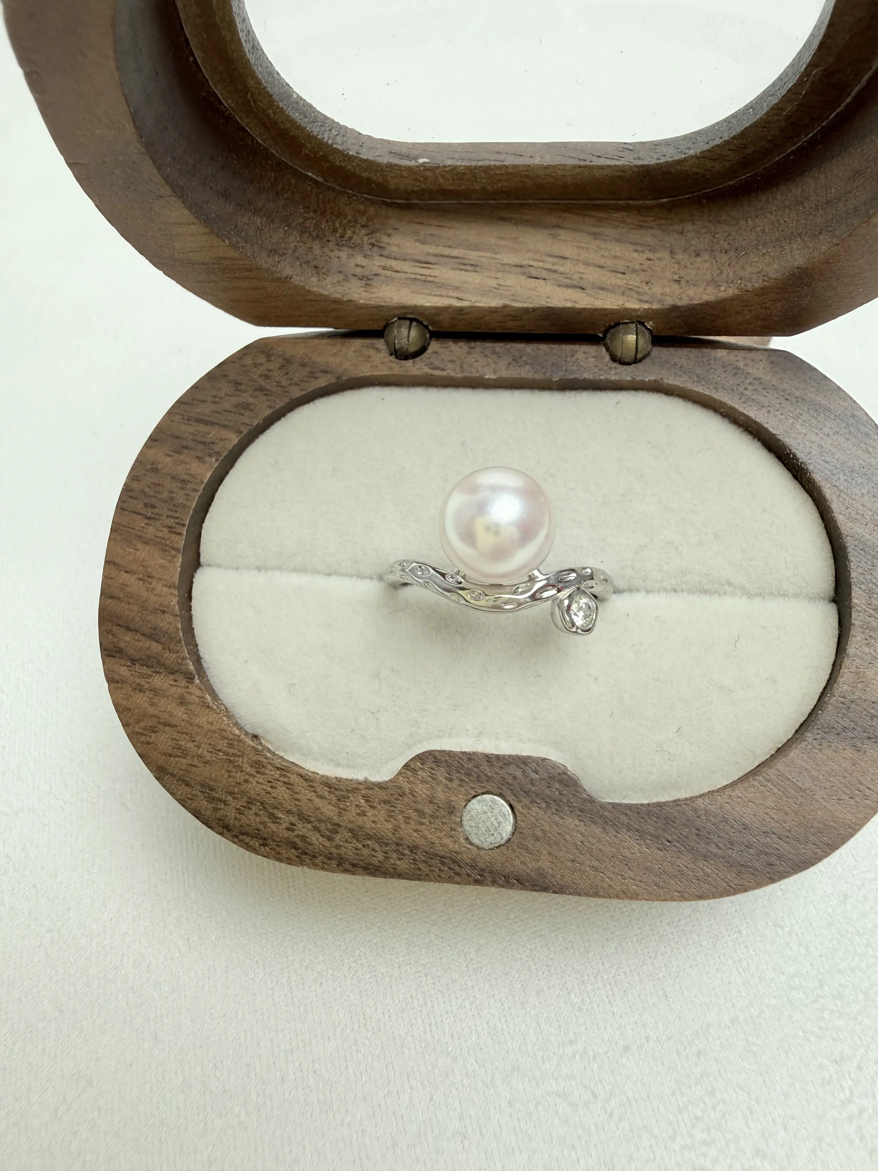 Dainty design pearl ring Seawater Akoya pearl 8-9mm s925 adjustable-ASAR021