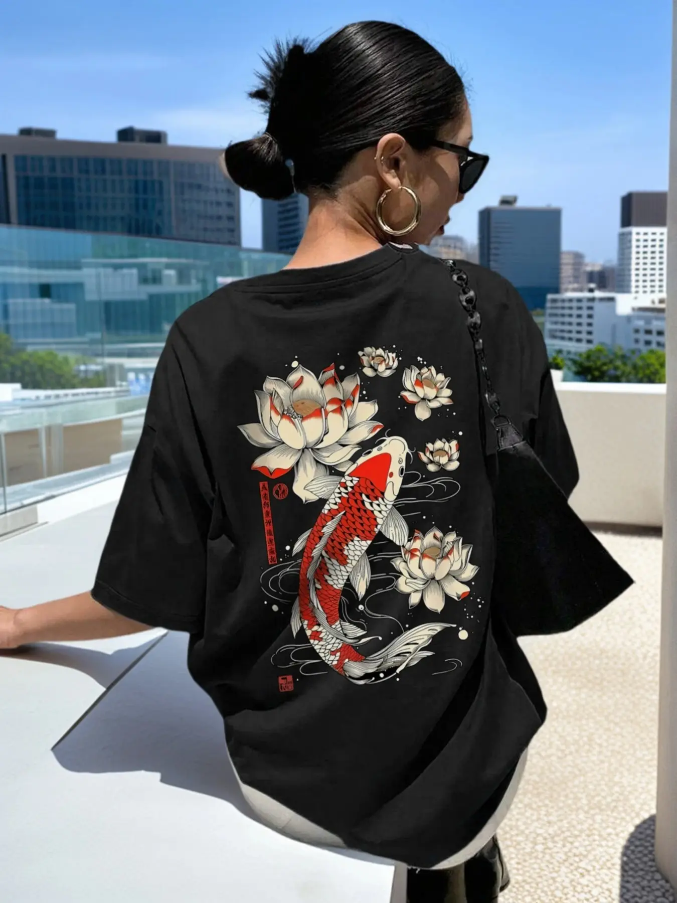 Vintage Japanese Koi Fish & Lotus Flower Graphic T-Shirt, Trending Y2K Streetwear Aesthetic, Oversized Soft Cotton Casual Tee for Women & Men, Unique Oriental Art Print Top, Perfect for Daily Street Style & Trendy Outfits #GraphicTee #JapaneseStreetwear #