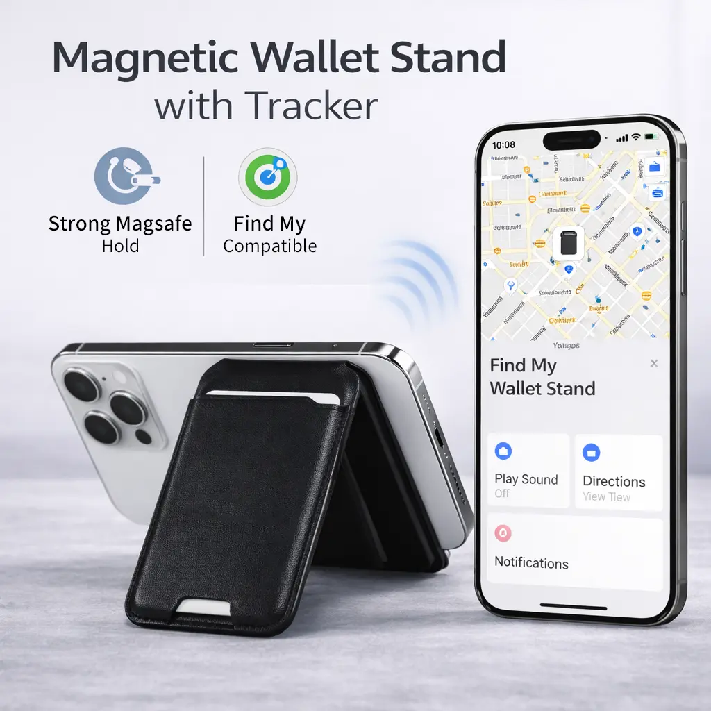 MagSafe Wallet with Apple Find My Ultra-Strong Magnetic Hold Slim Leather Card Holder Adjustable Phone Stand Quick Access Slots for iPhone 12 13 14 15 16 17