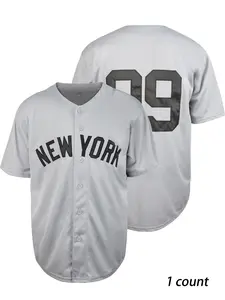 New York， 99 gray and other multi colored embroidered breathable quick drying jersey, casual daily sports micro elastic V-neck universal men's baseball jersey, Baseball Tops