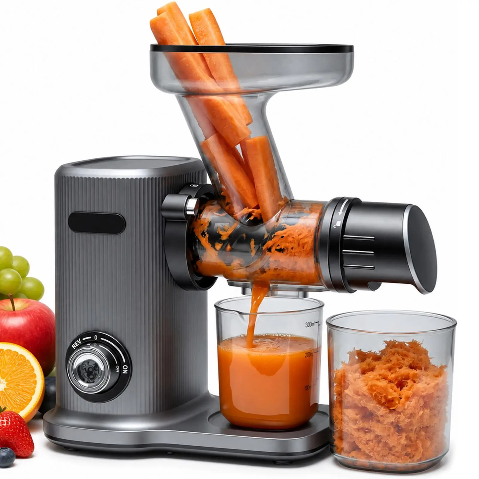Cold Press Slow Masticating Juicer Machine 5.91in Extra Wide Feed Chute 150W Power High Juice Yield Easy to Use Clean Dishwasher Safe Locks Enzymes Skip Chopping Whole Vegetables Fruits Ideal Busy Individuals