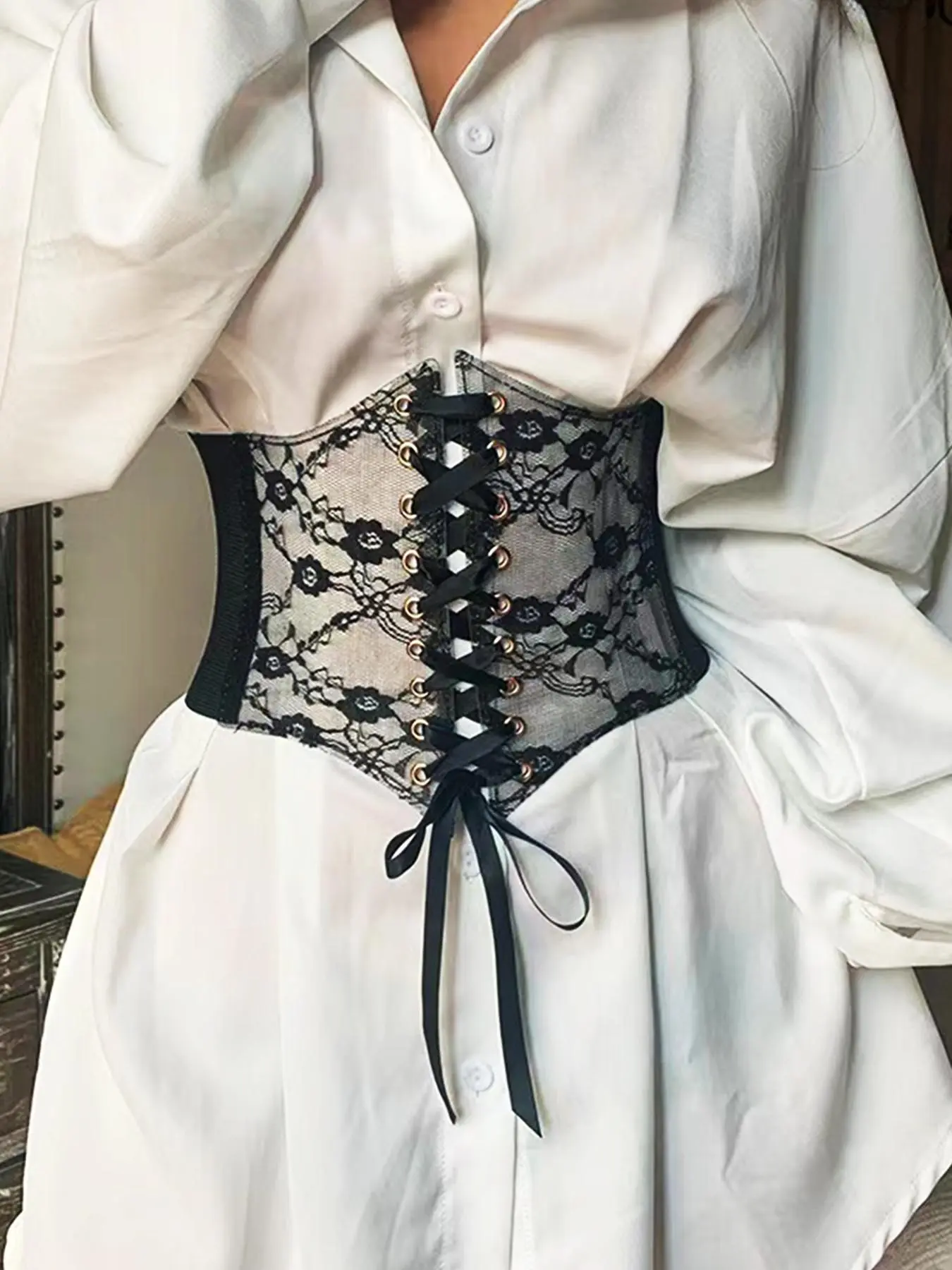 New Transparent Lace Elastic Waist Belt for Women, Wide Adjustable Buckle Design, Perfect Match for Dresses, Lolita Style, Trendy Belt, Fashion Belt