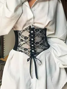 New Transparent Lace Elastic Waist Belt for Women, Wide Adjustable Buckle Design, Perfect Match for Dresses, Lolita Style, Trendy Belt