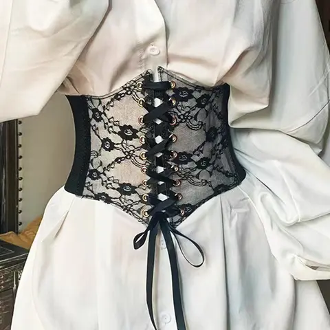 New Transparent Lace Elastic Waist Belt for Women, Wide Adjustable Buckle Design, Perfect Match for Dresses, Lolita Style, Trendy Belt, Fashion Belt