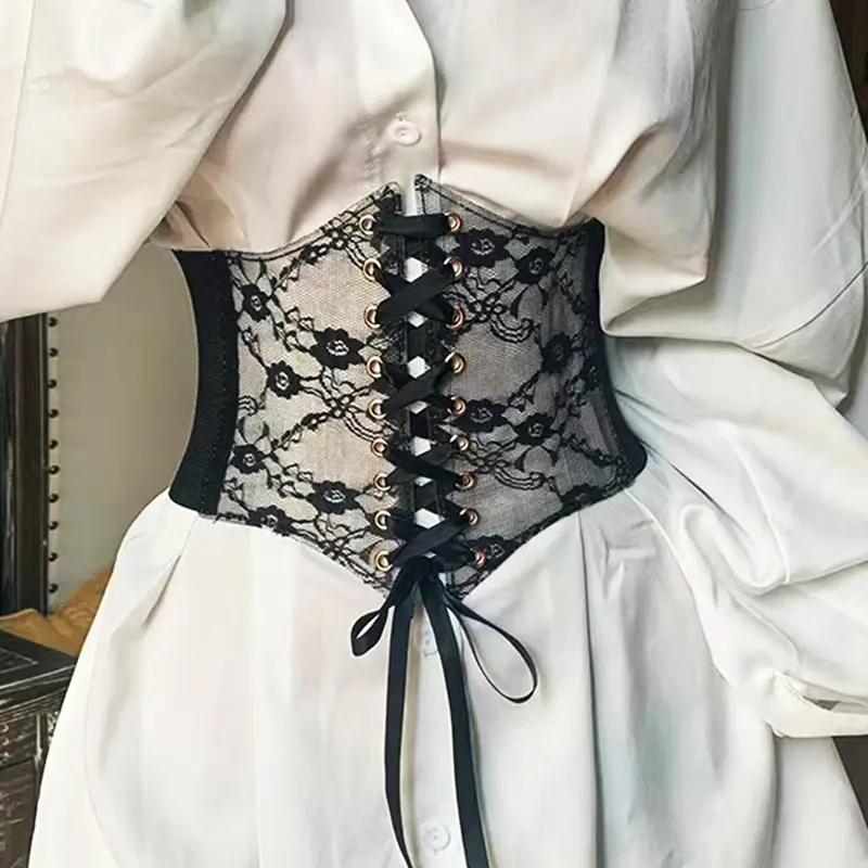 New Transparent Lace Elastic Waist Belt for Women, Wide Adjustable Buckle Design, Perfect Match for Dresses, Lolita Style, Trendy Belt, Fashion Belt
