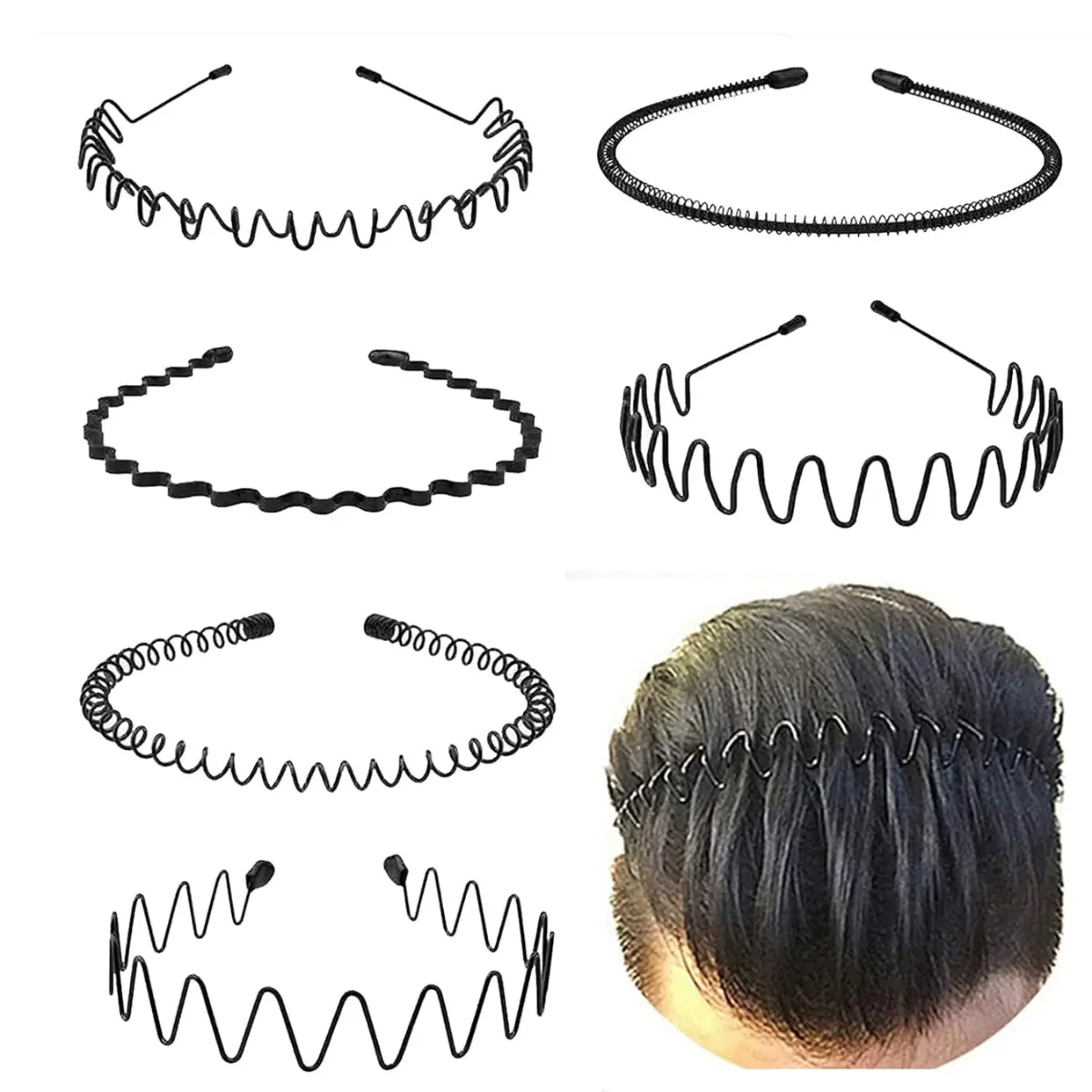 Metal Headbands for Women Men, 3 Pack or 6 Pack Fashion Unisex Black Hairband Sports Headwear Hair Hoop Hair Accessories for Home, Outdoor Elasticity Protective Cover headban