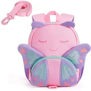 X-CBP29  Toddler Backpack for Girls 2-4, 3D Cartoon Cute Kids Backpack Water-Resistant Compact for Travel Preschool with Toddler Leash, Chest Buckle, Butterfly