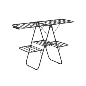 【Deals For You】SONGMICS Clothes Drying Rack, Foldable 2-Level Laundry Drying Rack, Free-Standing Laundry Airer, with Height-Adjustable Wings, 33 Drying Rails, Sock Clips