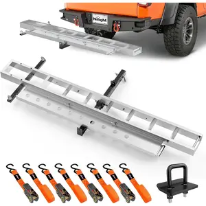 Nlilght Motorcycle Hitch Carrier 400LBS, Lightweight Robust Aluminum Dirt Bike Hitch Hauler with 55.11 Inch Longer Ramp, Pin Lock, Tie-Down Strap and Tightener, 2 Inch Receiver, 5 Inch Wide Tire