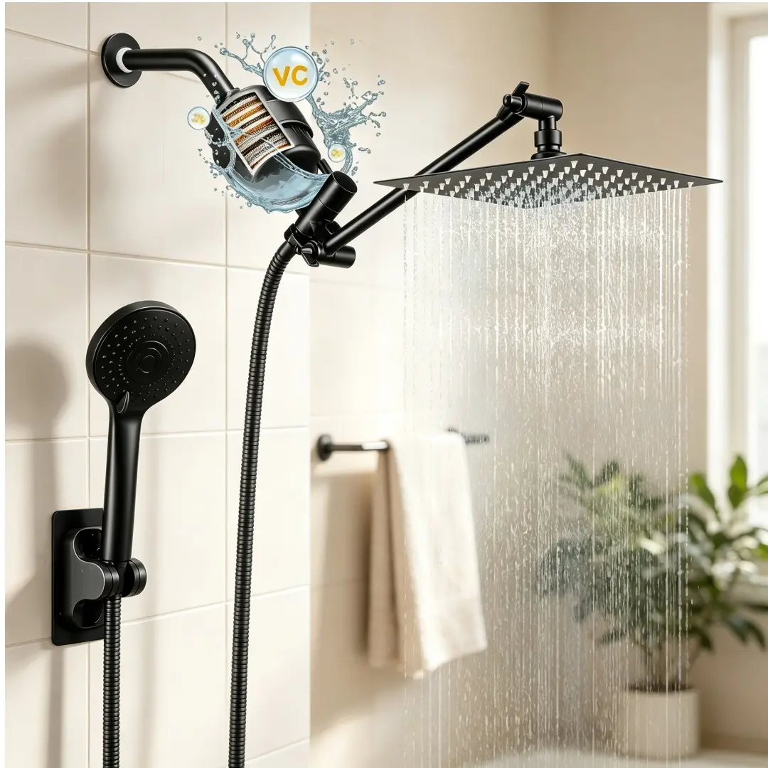 10-inch, 20-stage filtration high-pressure shower head set with 3-setting handheld shower