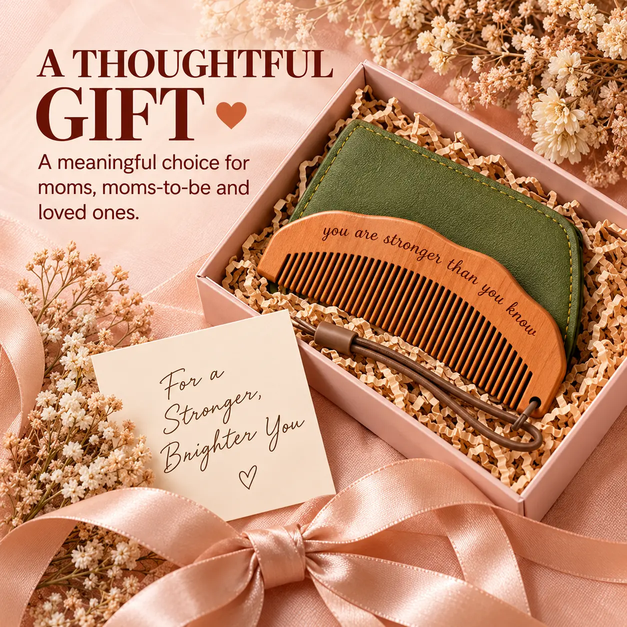 Pregnancy Labor Comb for Birth, Wooden Easy-Grip Comfort Tool with Wrist Loop and Travel Pouch, Compact Delivery Room Essential, Thoughtful Baby Shower Gift